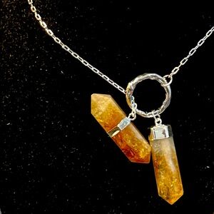 Citrine Necklace (35 inches) in Silvertone